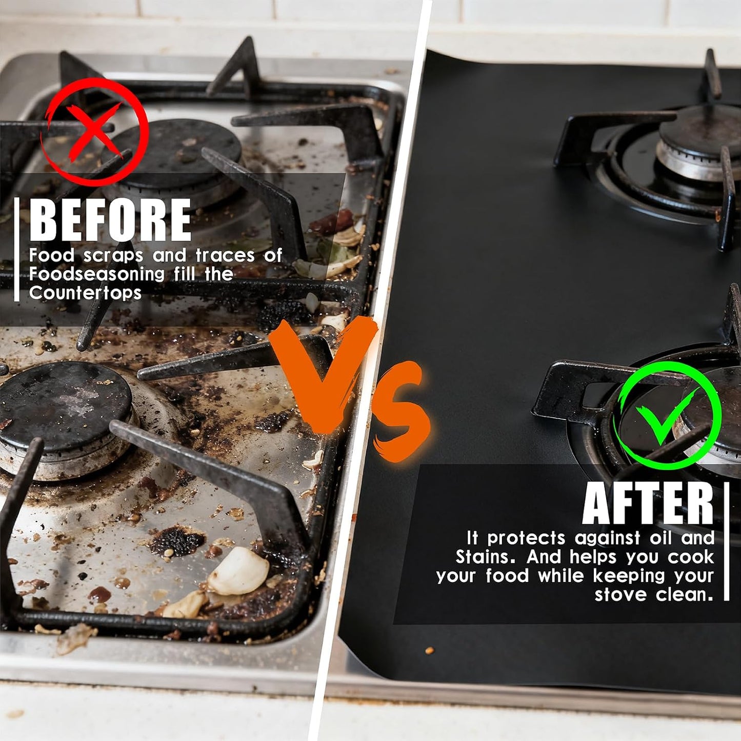 Non-Stick Gas Stove Burner Covers, Reusable Stovetop Protector Liners