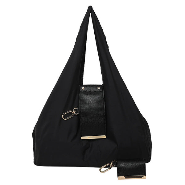 Foldable Keychain Tote Bag, Expandable Leather Mini Bag with Key Ring