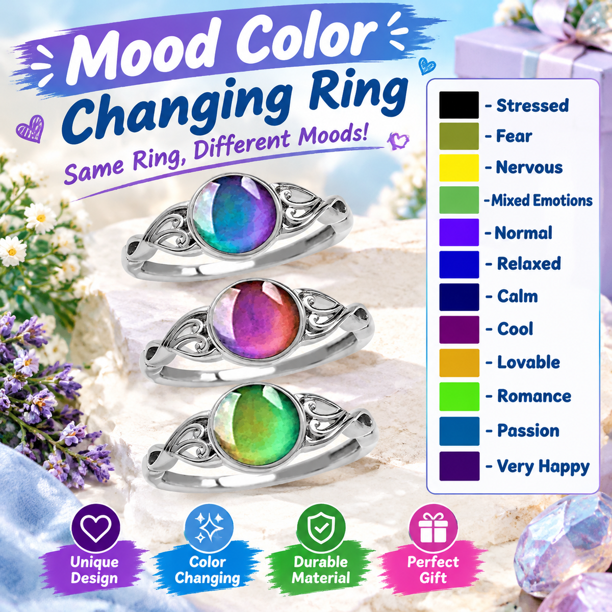 Stylish and Creative Sweet-Style Color-Changing Mood Stone Ring