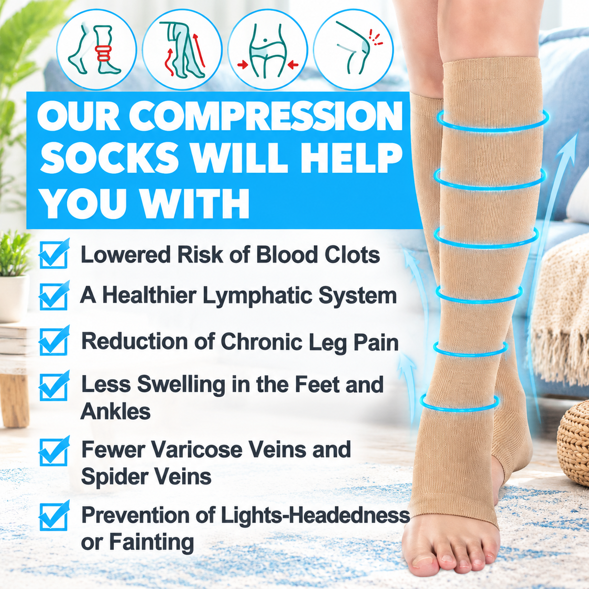 Open Toe Zipper Gradient 15-20 mmHg Knee