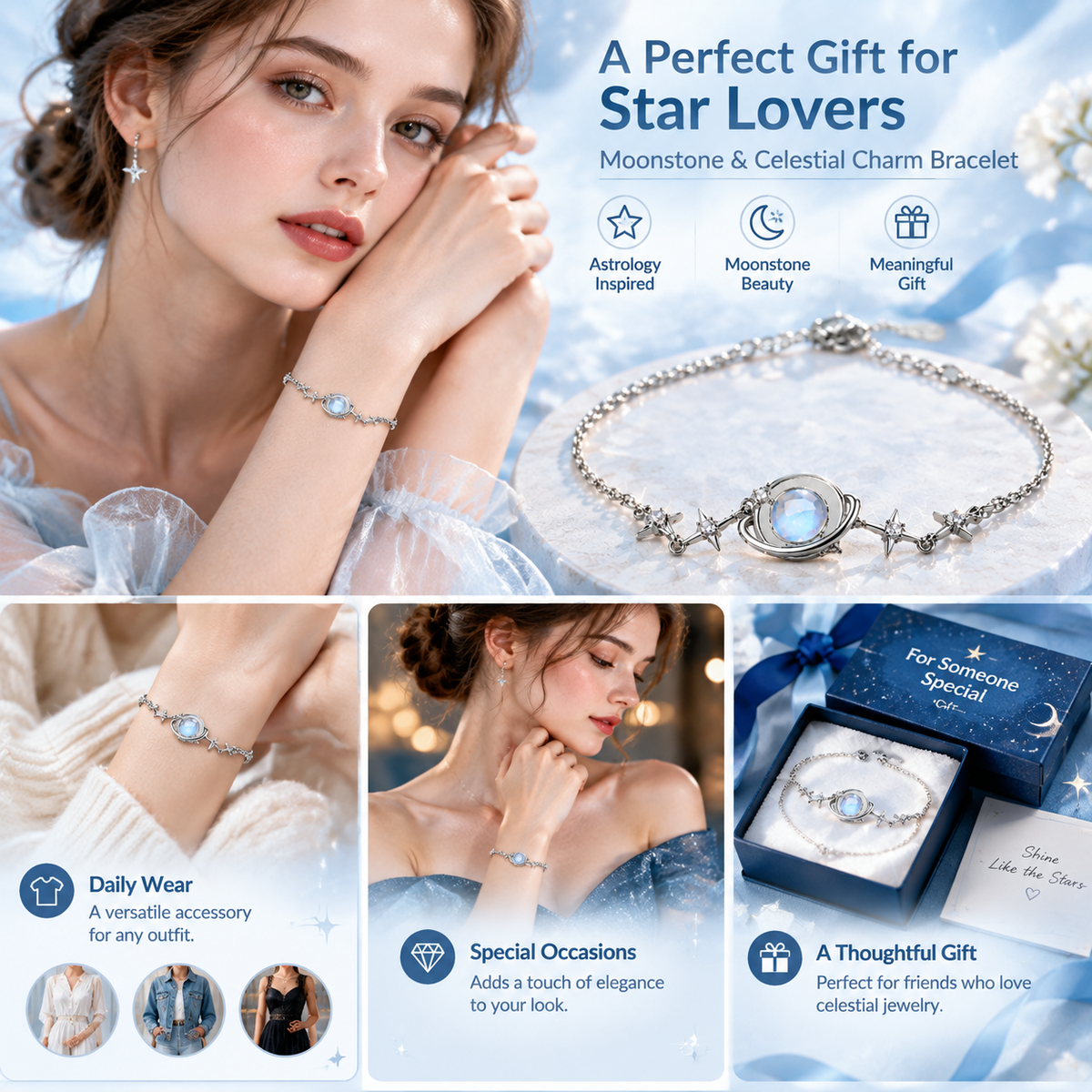 Women's Elegant Silver Celestial Bracelet