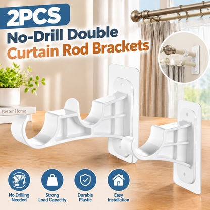 2-Pack No-Drill Double Curtain Rod Brackets