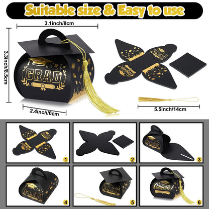 10pcs Graduation Cap Shape with Tassel Graduation Party Supplies Graduation Gift Box