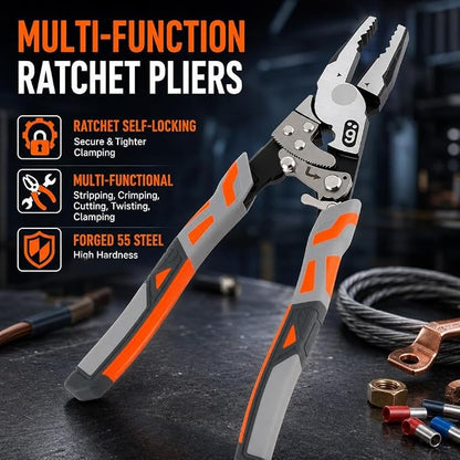 9″ Grip Pliers with Ratchet Self-Locking, 4-in-1 One Hand Tool