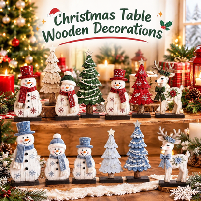 7 Pcs Christmas Table Decor Wooden Snowman Tree Deer Decor
