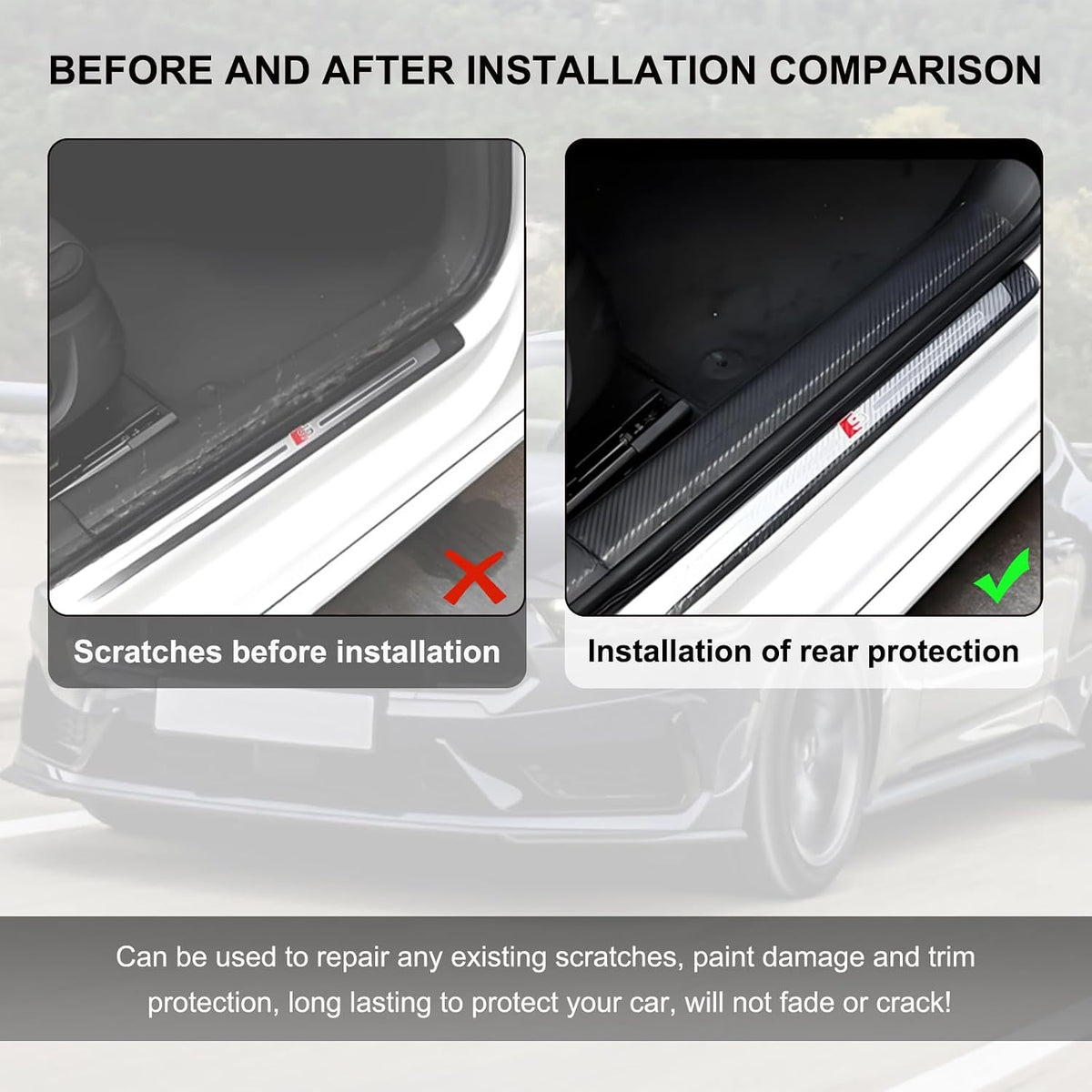 33ft Car 3D Carbon Fiber Vinyl Tape, Anti-Scratch Self Adhesive Door Entry Guards Vinyl Overlay Wrap Roll