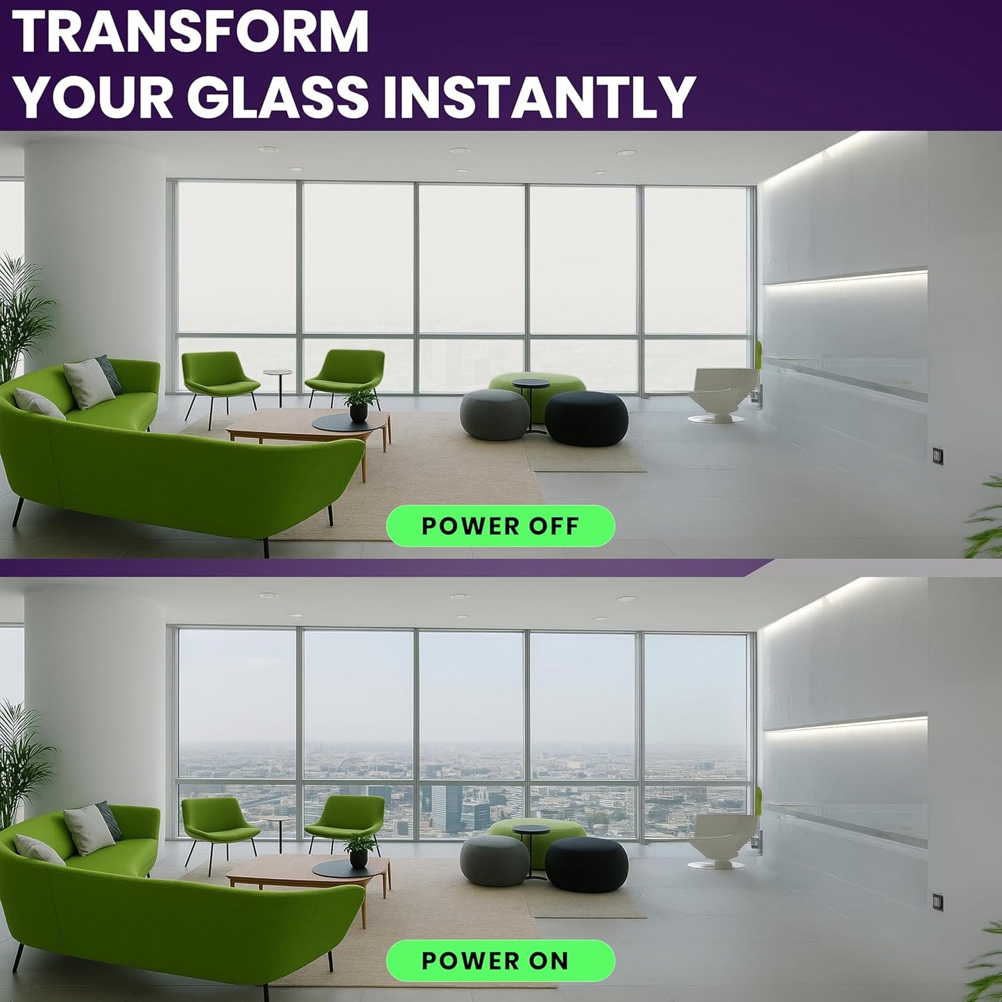 Smart Film - PDLC Smart Film - Switchable Adhesive Smart Film, for Home Office Window, Door and Sliding Doors