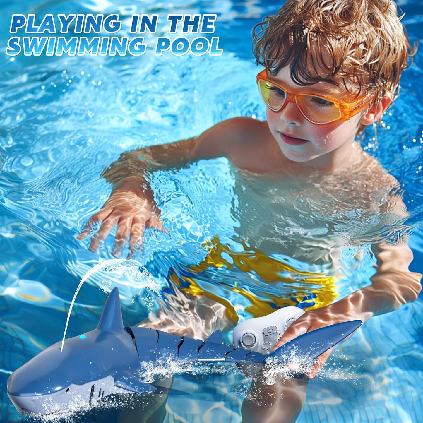 Remote Control Swimming Shark Toy with Realistic Spray & Light