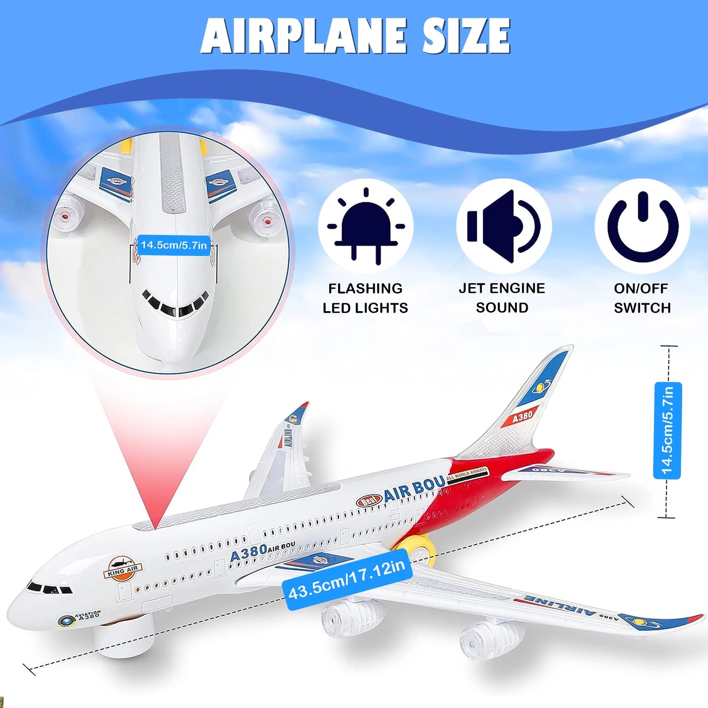 Airbus Plane with Flashing Lights Bump-N-Go A380 Model Toy