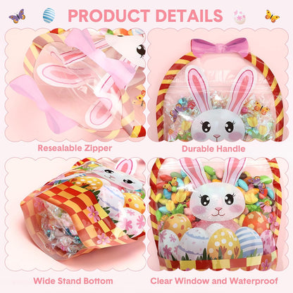 10Pcs Easter Gift Bags Transparent Bunny Sealing Pouches with Handles