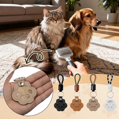 Pet Paw Shaped Leather Keychain With Lanyard for Collecting Cat & Dog Hair Or Bag Purse Paw Charm Key Holder