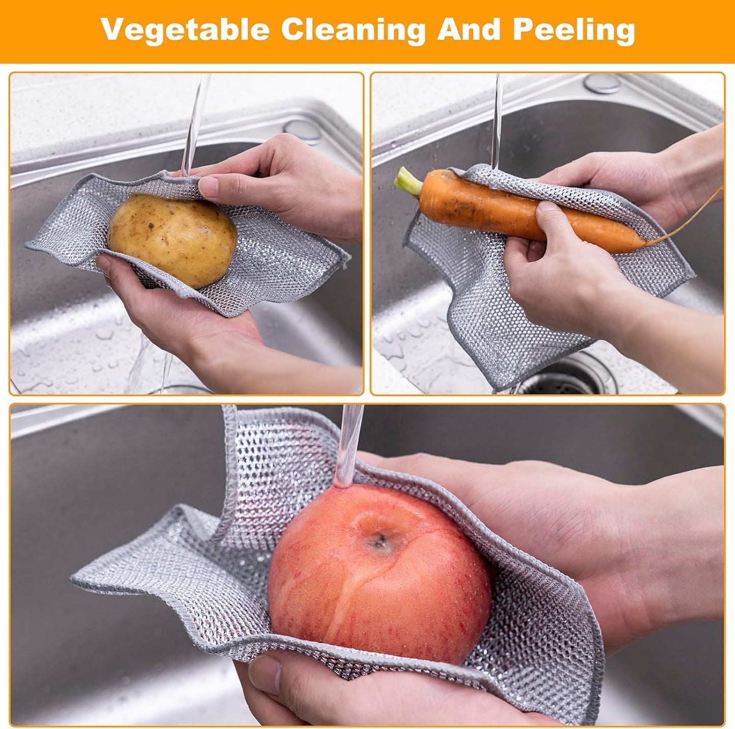 10pcs Reusable Non Scratch Wire Dishcloths for Wet & Dry