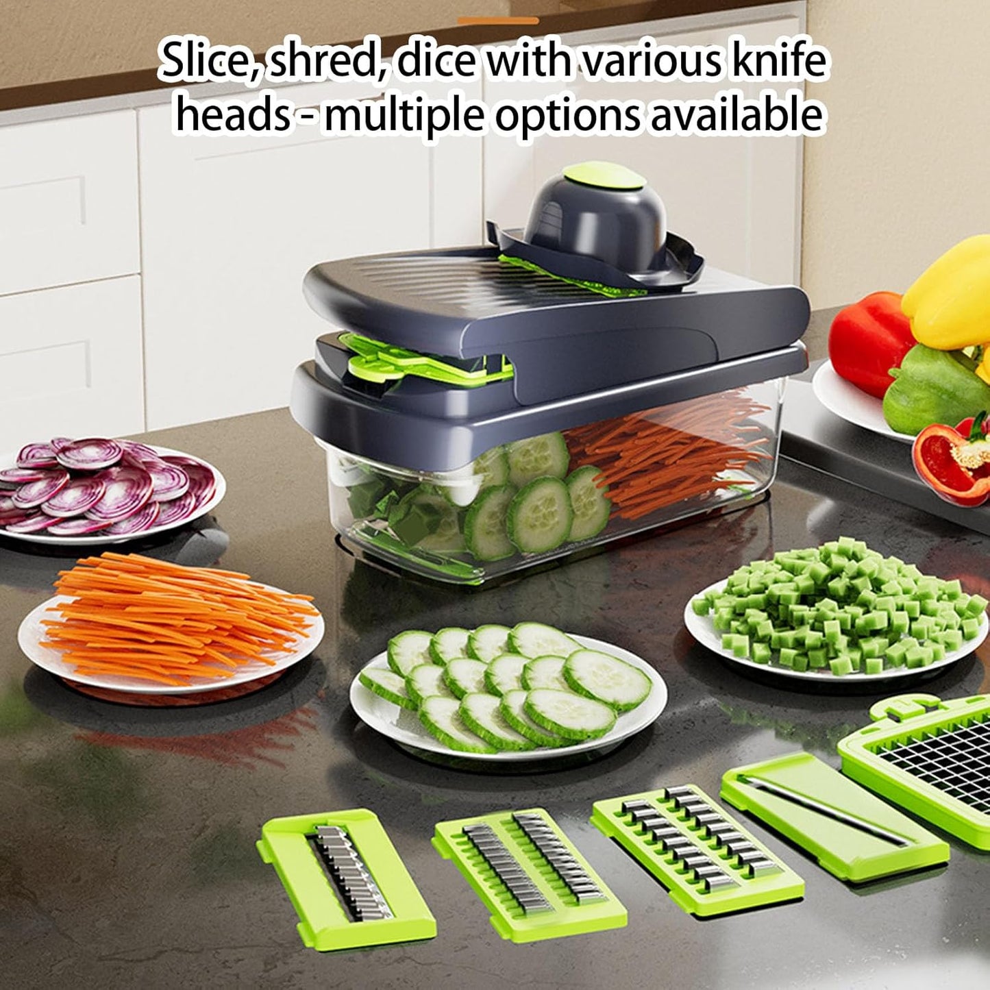 Safe Hand Protection Reusable Vegetable Chopper Mandoline Slicer For Vegetables Fruits Cutting -  ABS Stainless Steel Design Multi Function For Dicing Mincing