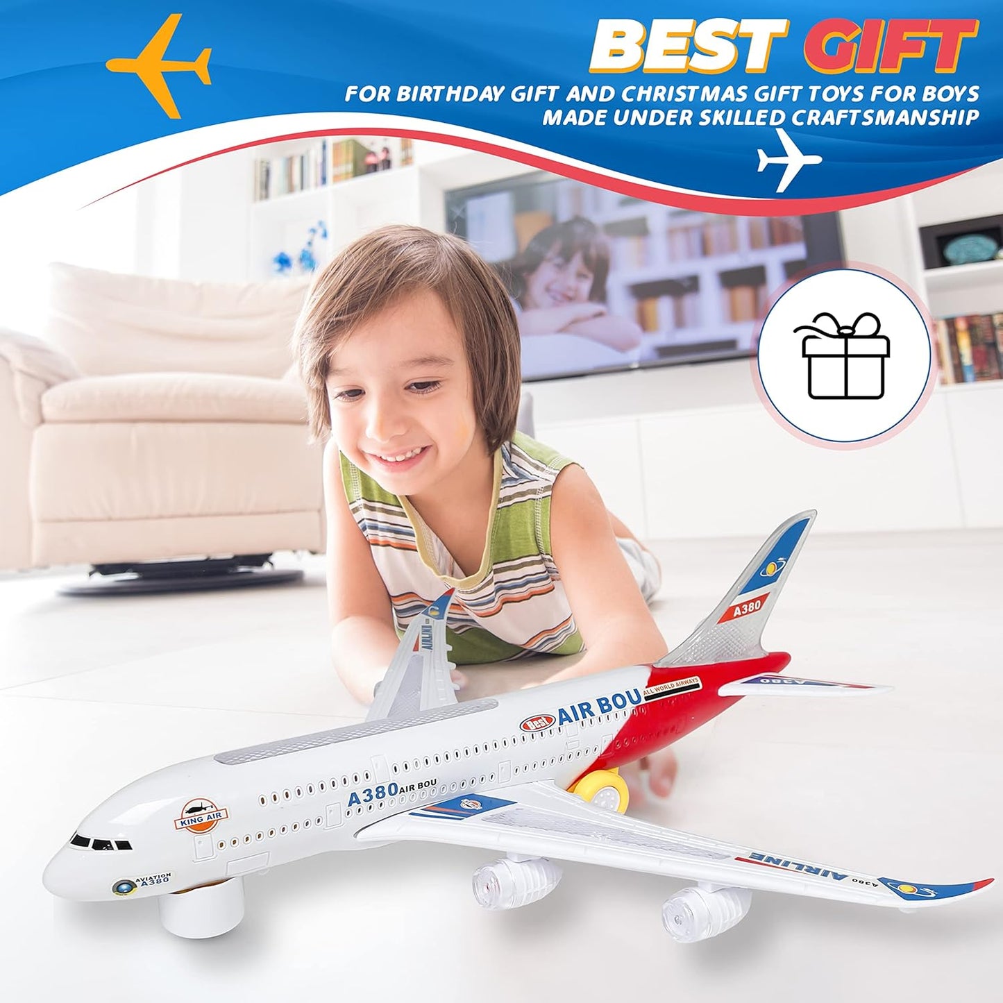 Airbus Plane with Flashing Lights Bump-N-Go A380 Model Toy