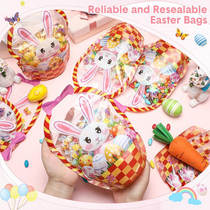 10Pcs Easter Gift Bags Transparent Bunny Sealing Pouches with Handles