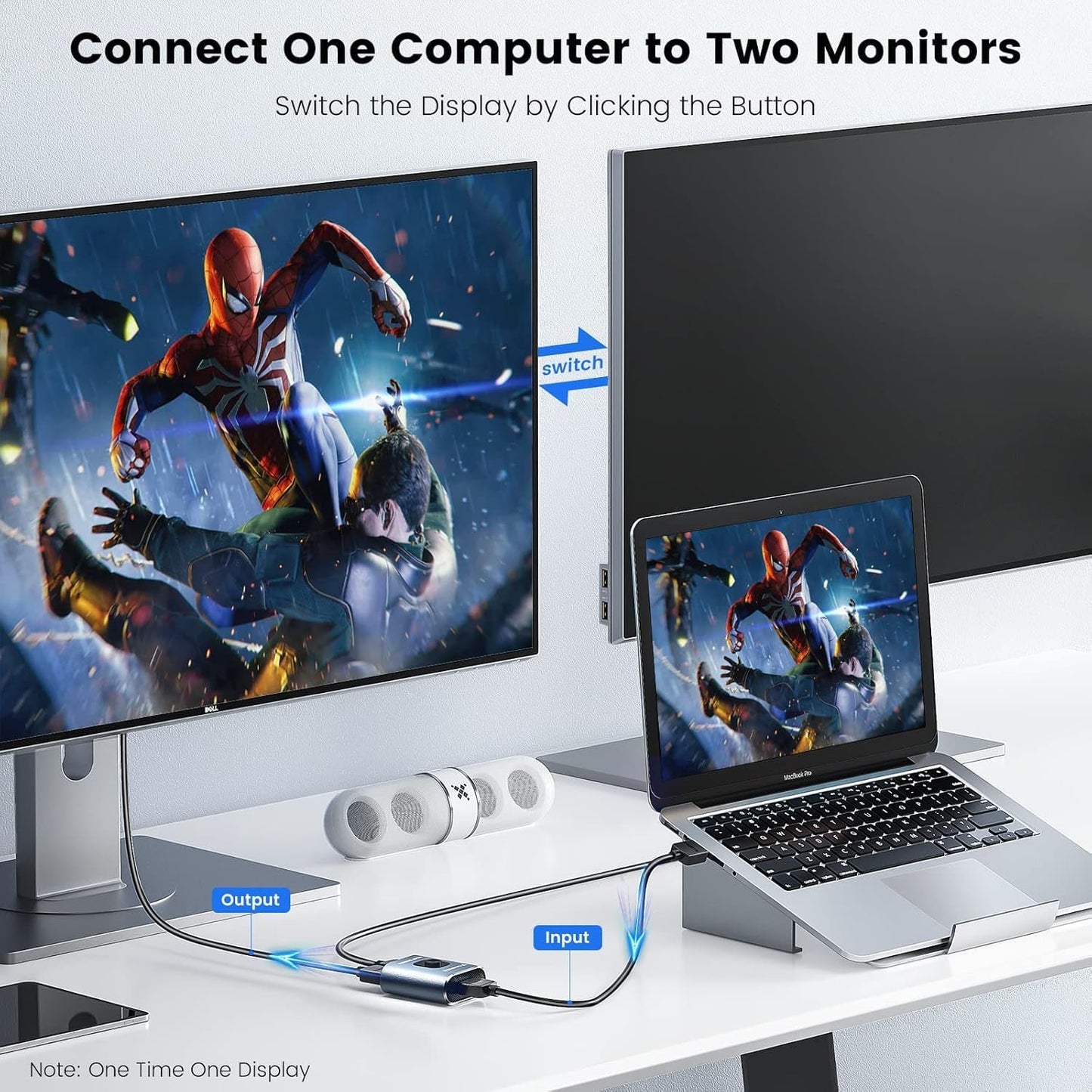 HDMI Switch 4k@60hz Splitter, Aluminum Bidirectional HDMI Switcher 2 in 1 Out