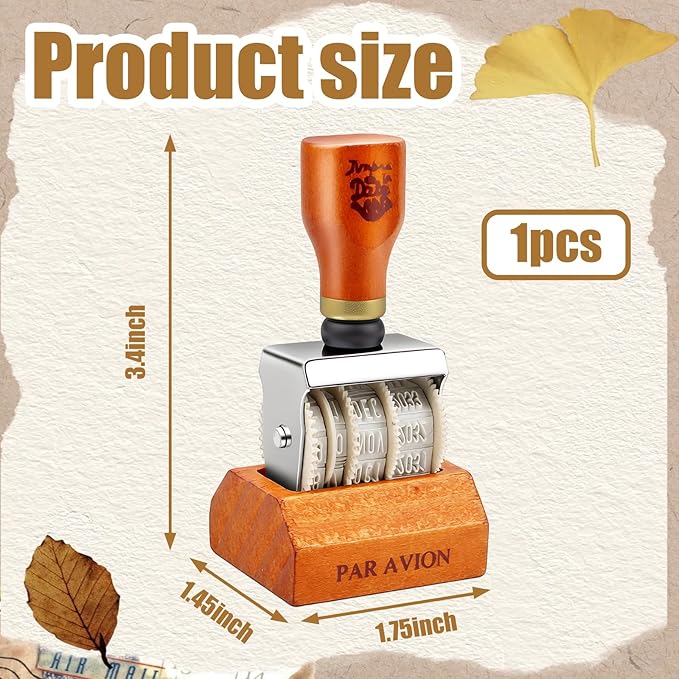 Adjustable Roller Date Stamp 2025-2036 - Retro Small Date Stamper, Rubber Stamp with Wooden Handle & Base
