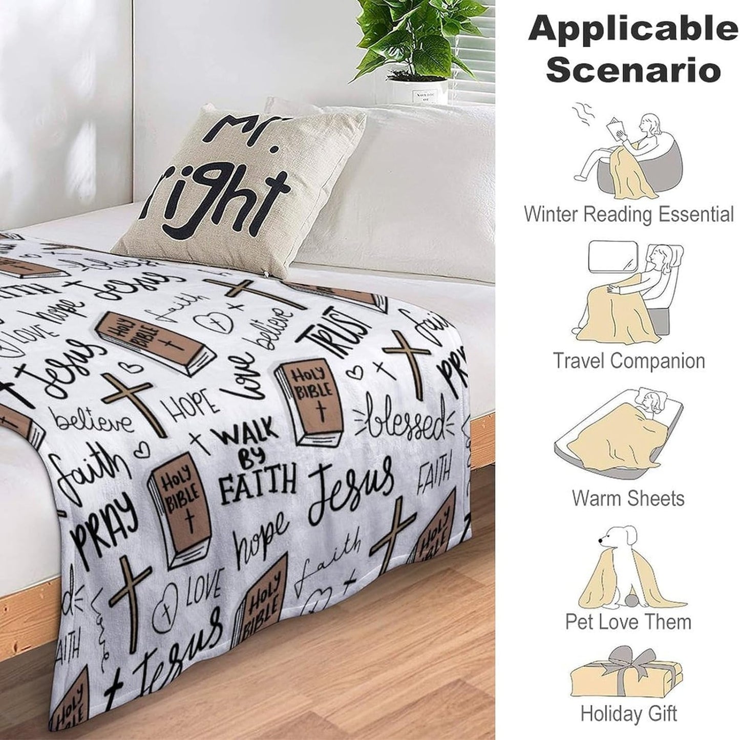 Christian Bible Cross Throw Blanket Jesus Religious Faith Prayer Blessed Print Blankets