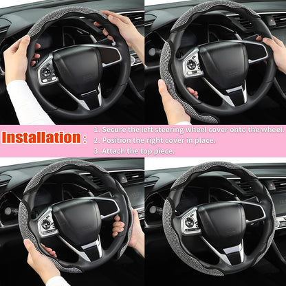 3PCS Segmented Diamond Bling Car Steering Wheel Cover, Universal for 99% Cars for Women
