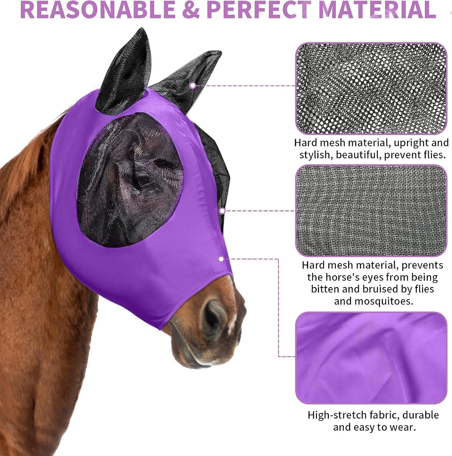 Horse Fly Mask with Ears – UV Protection & Comfort Fit, Breathable Lycra Full Size for Cob