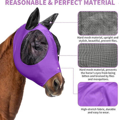 Horse Fly Mask with Ears – UV Protection & Comfort Fit, Breathable Lycra Full Size for Cob