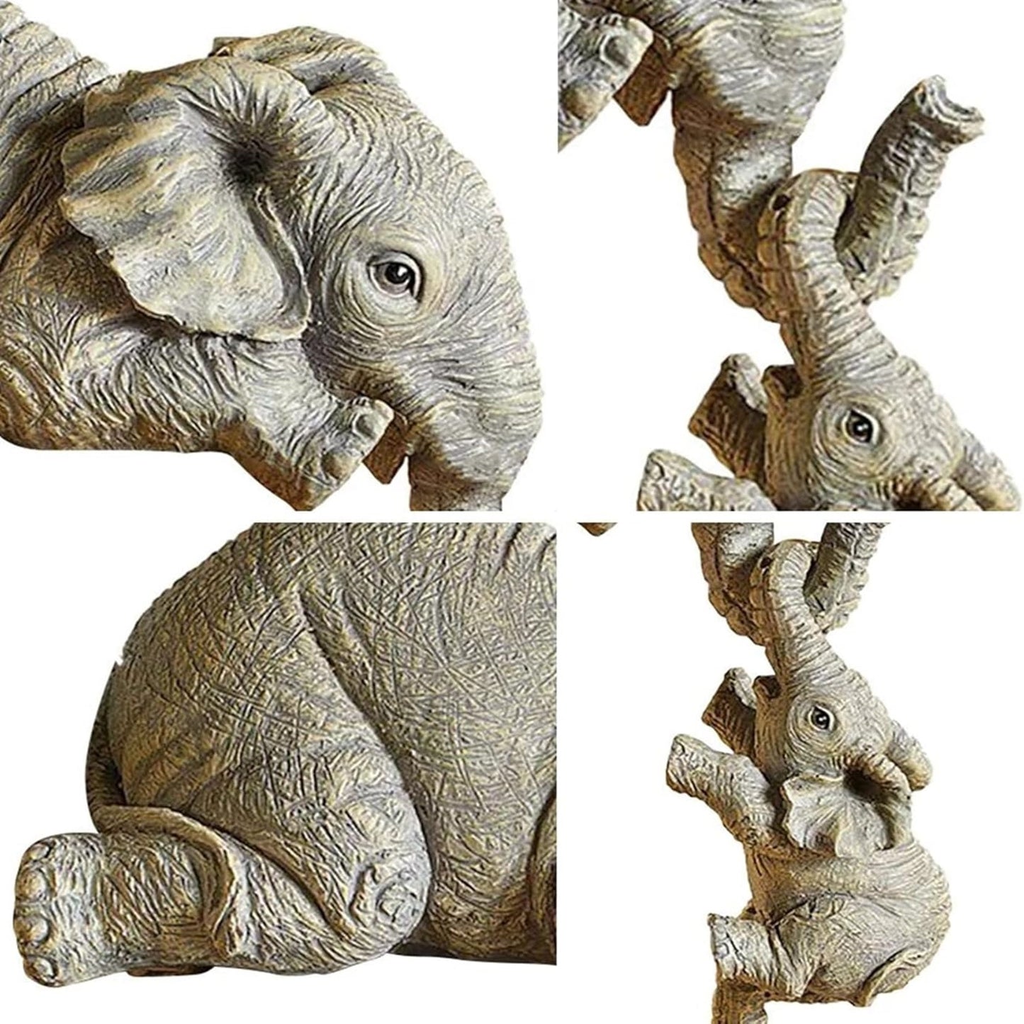 Cute Elephant Decor Statue -Mother and Two Babies Hanging Ornament Figurines for Table