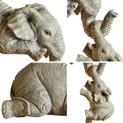 Cute Elephant Decor Statue -Mother and Two Babies Hanging Ornament Figurines for Table