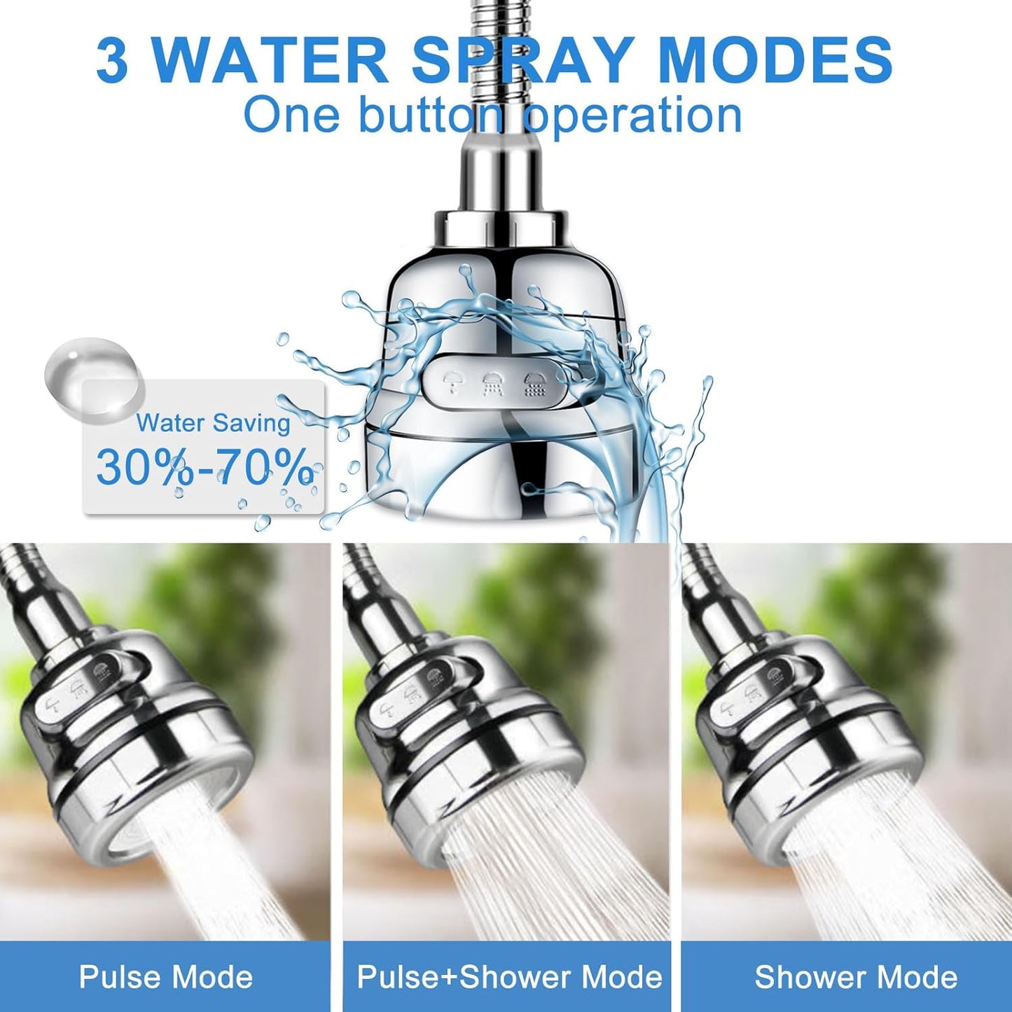 Kitchen Faucet Aerator Sink Tap Sprayer Head, 3 Molds Adjustable Faucet Sprayer, 360° Rotatable Faucet Extension Tubes