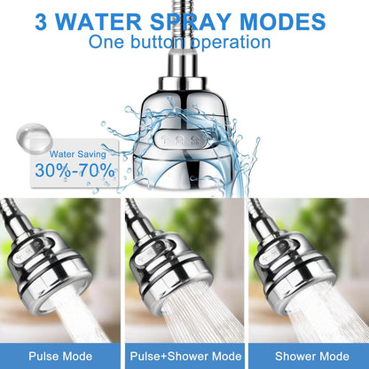 Kitchen Faucet Aerator Sink Tap Sprayer Head, 3 Molds Adjustable Faucet Sprayer, 360° Rotatable Faucet Extension Tubes