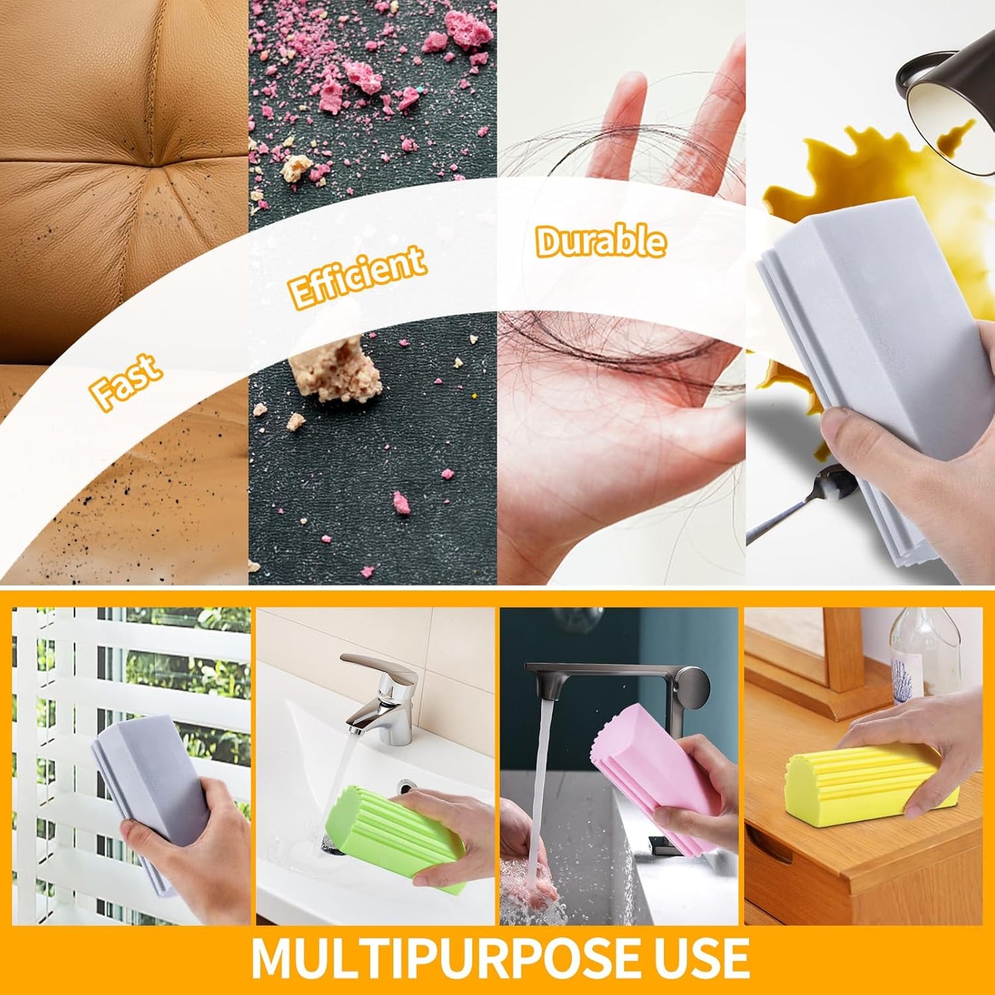 4-Pack Reusable Damp Clean Duster Sponge with Ridges