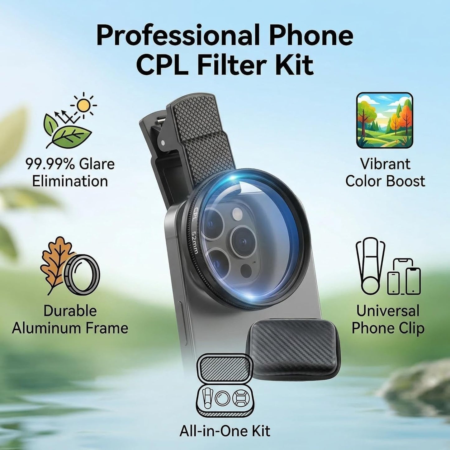 CPL Polarizing Filter Lens for Smartphone Camera 52mm