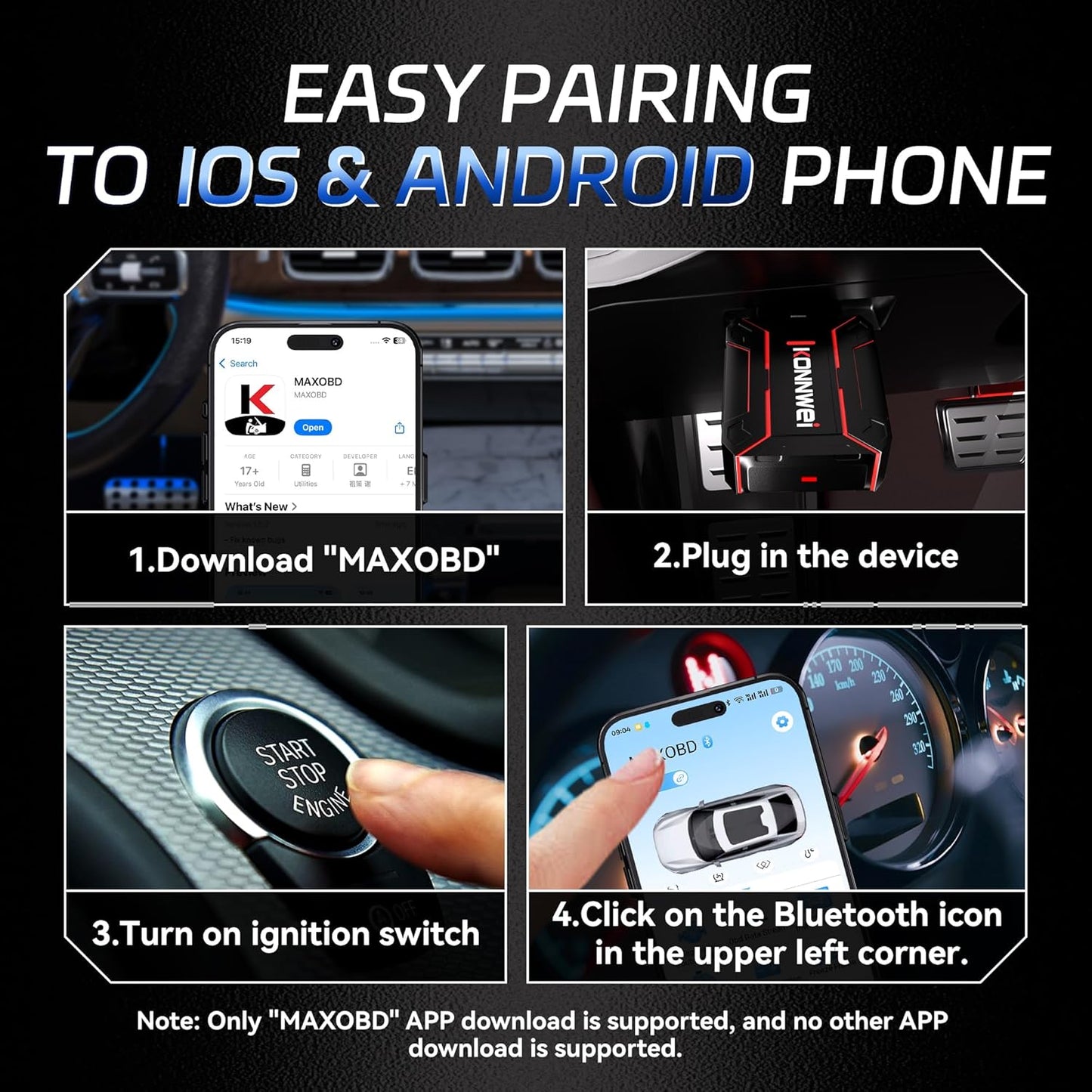 Bluetooth OBD2 Scanner Diagnostic Tool for iOS & Android