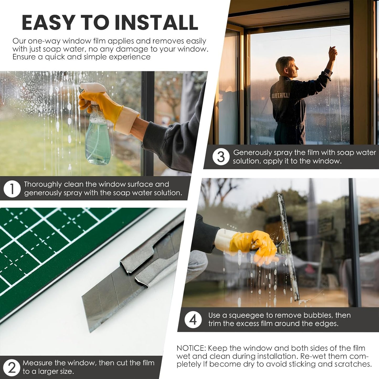 Window Privacy Film Tint One Way Glass Heat Blocking Sun Shade Anti UV Block Glare Reflective