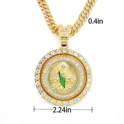 Generic Filled San Judas Necklace For Men Women - Exquisite Zircon Jude Thaddeus Rainbow Crystal Pendant Prayer Religious Retro Necklace