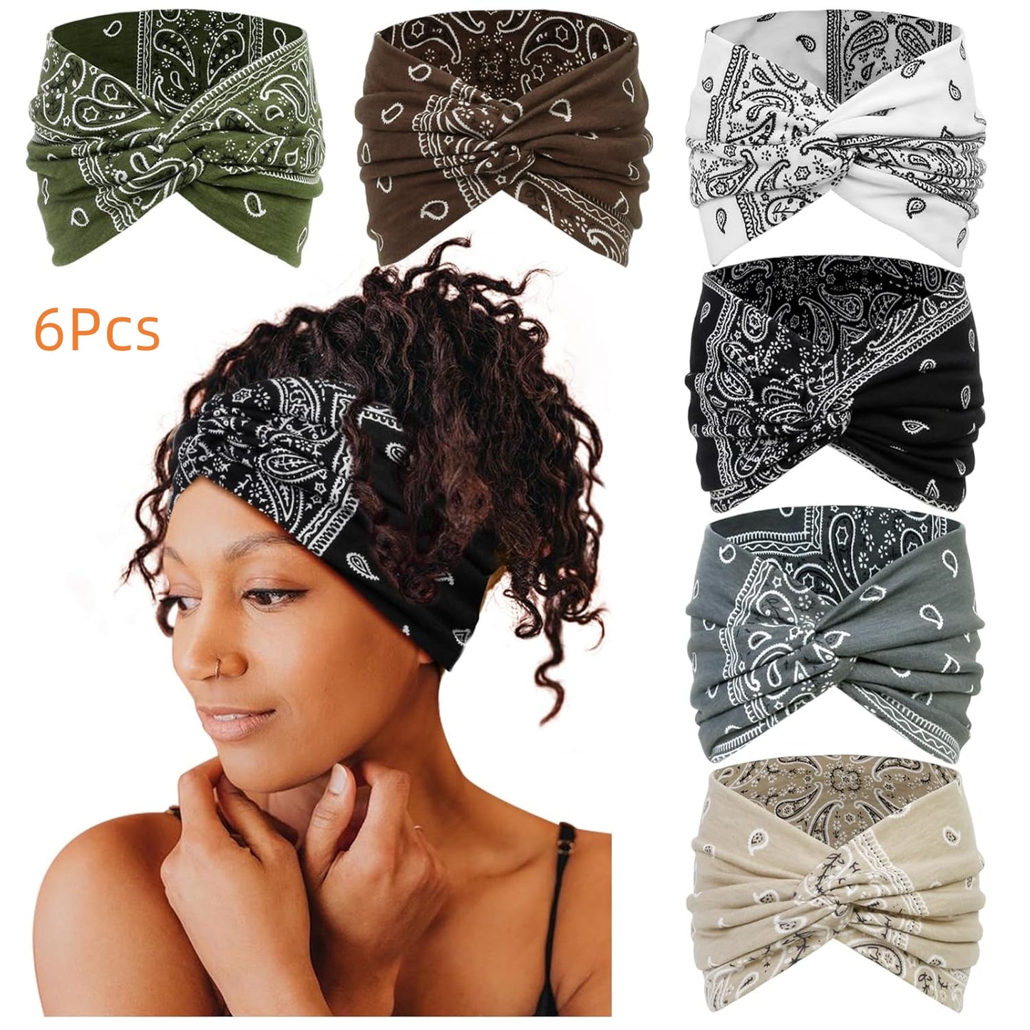 6Pcs Wide Headbands for Women, 7'' Extra Wide Boho Headbands Fashion Headwraps Stretchy Hairbands