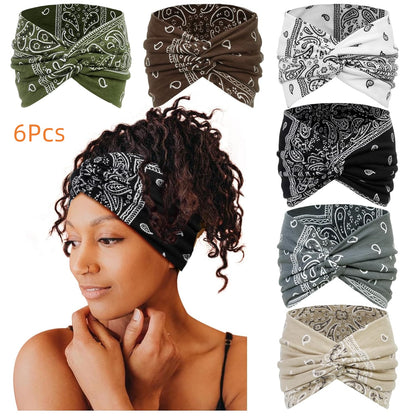 6Pcs Wide Headbands for Women, 7'' Extra Wide Boho Headbands Fashion Headwraps Stretchy Hairbands