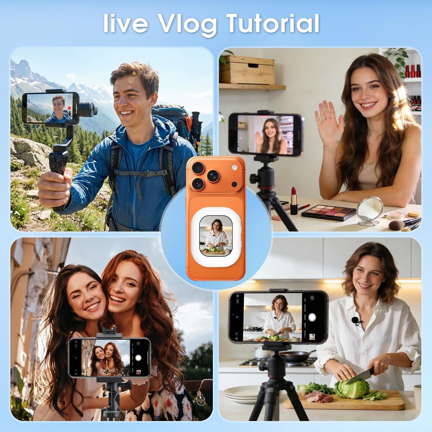 Magnetic Selfie Monitor Screen for Phone - 1080P Portable Wireless Phone Vlog Camera Monitor with Back Screen, Compatible with iPhone Android Phones