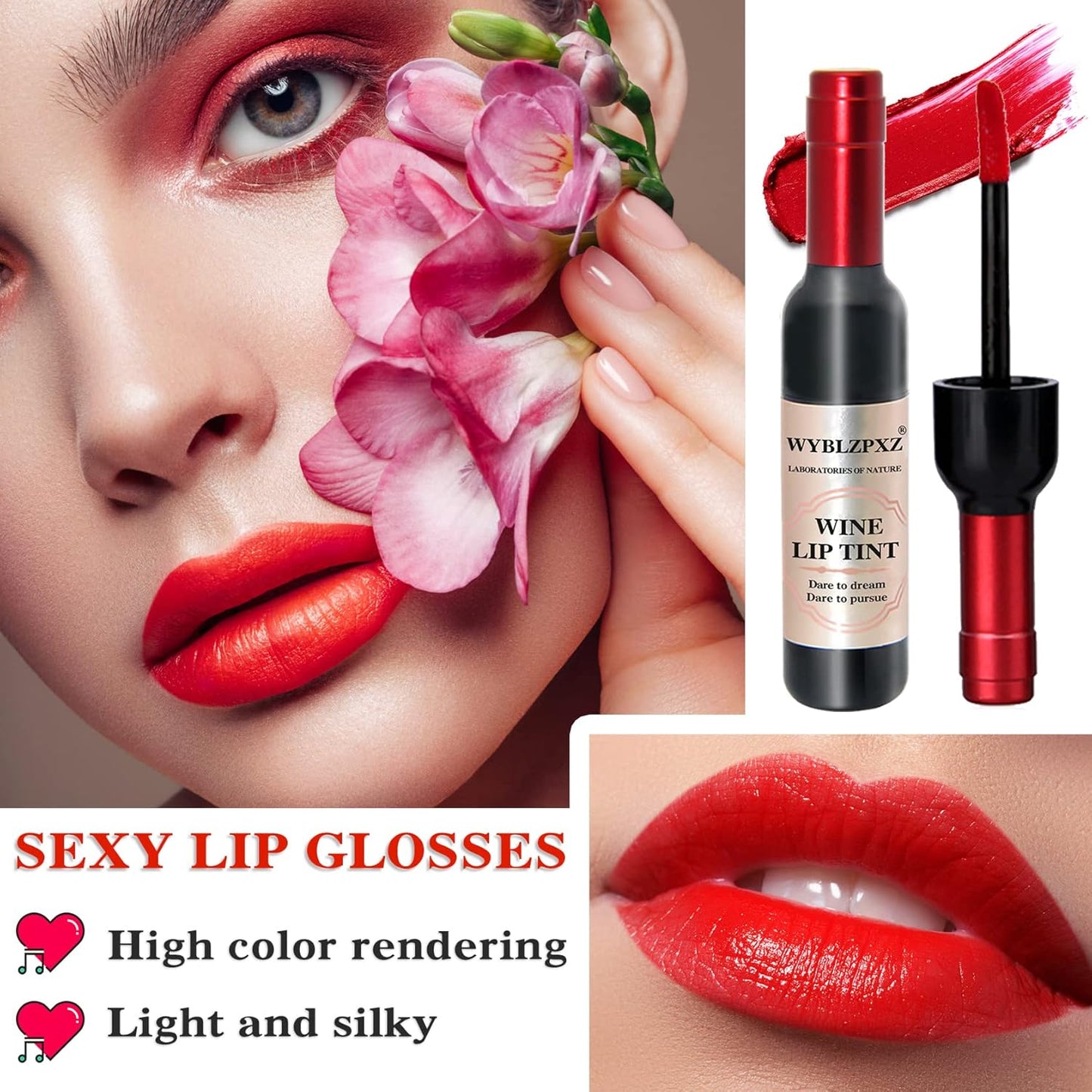 6 Colors Wine Lip Gloss Set - Matte Lip Stain Long Lasting Waterproof, Creates Natural Moisturizing Lip Gloss Easily