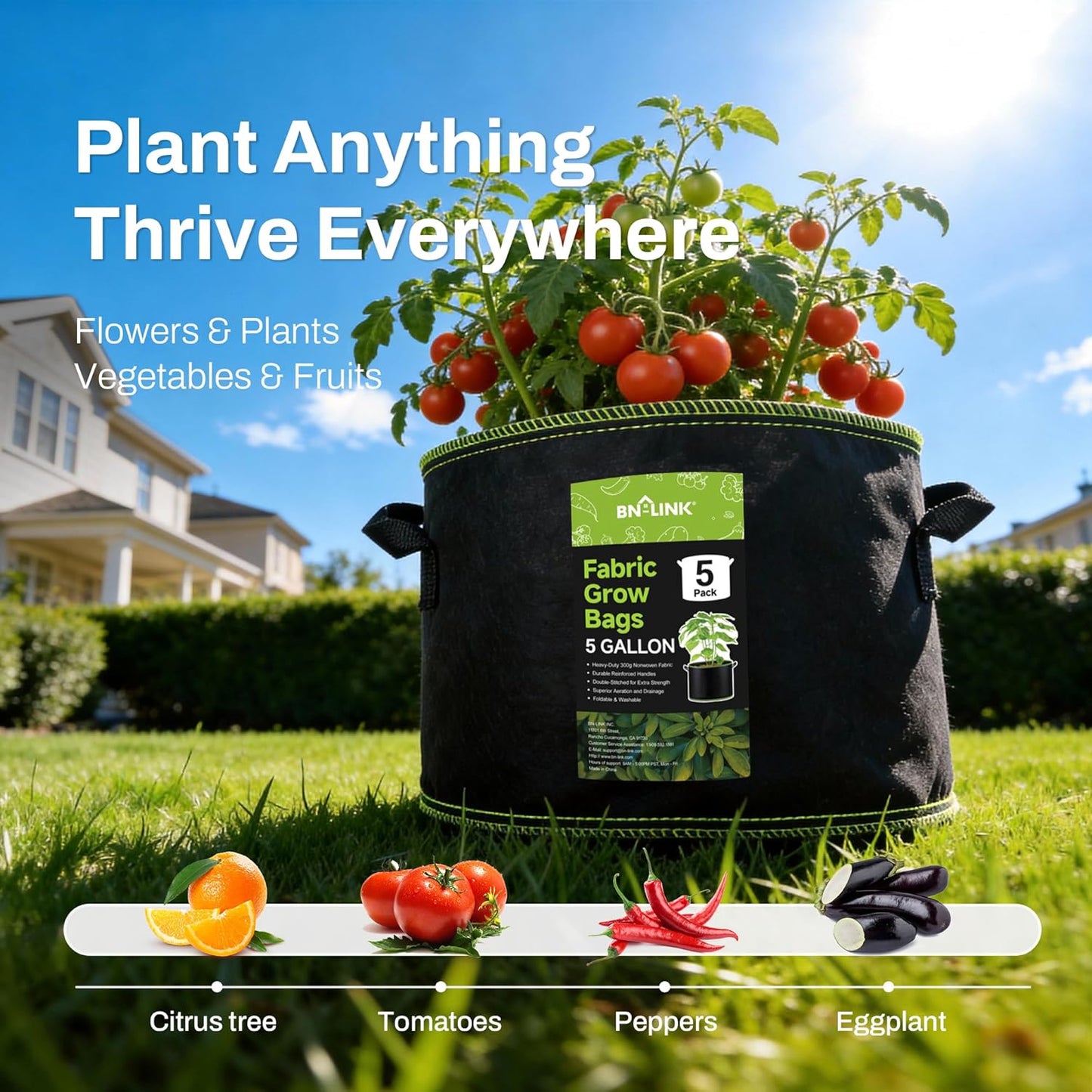 3Pcs 5 Gallon Fabric Plant Bag，Planter Bags with Handles