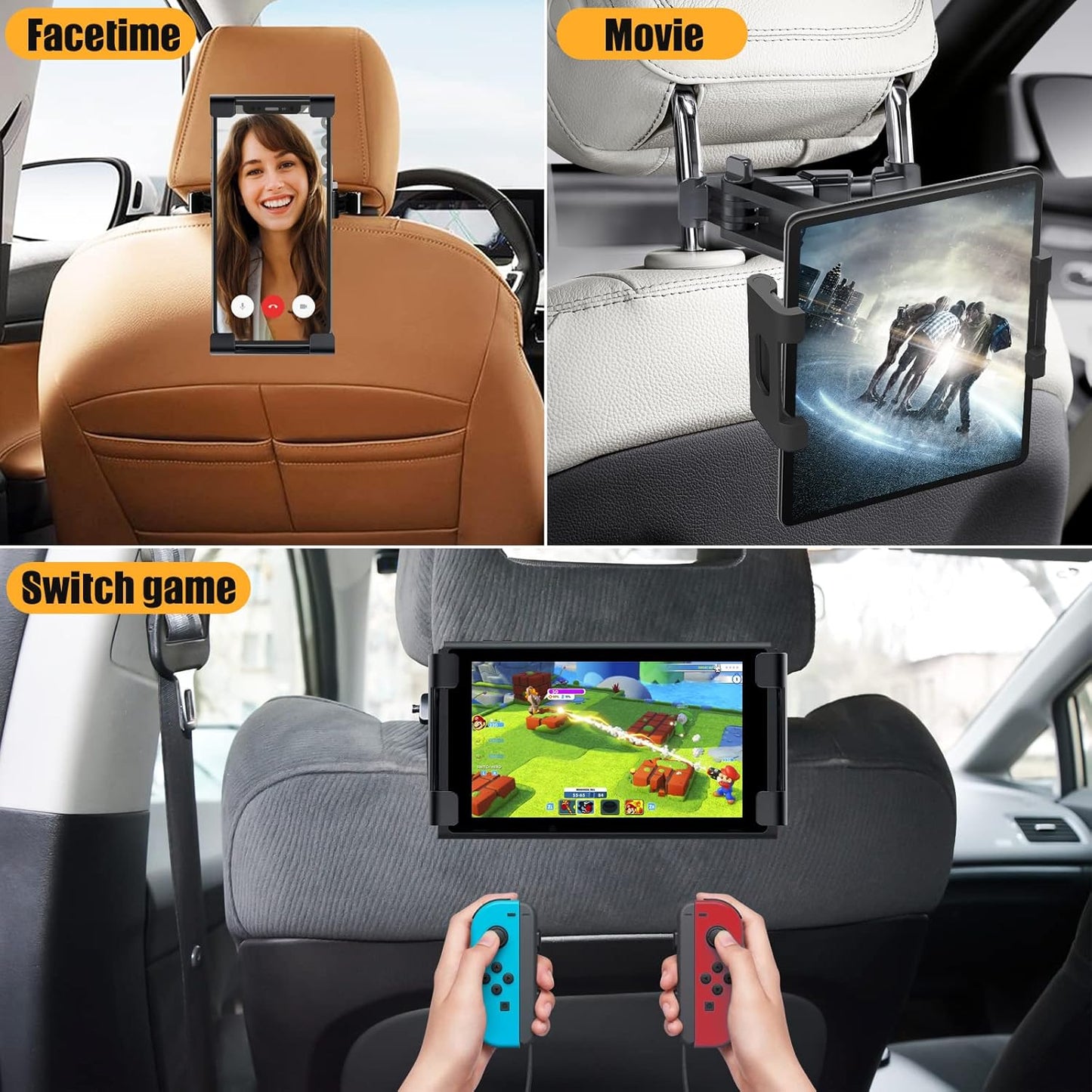 360° Adjustable iPad Car Tablet Holder - Back Seat for Kids & Adults, Compatible with 4.7-12.9in Devices