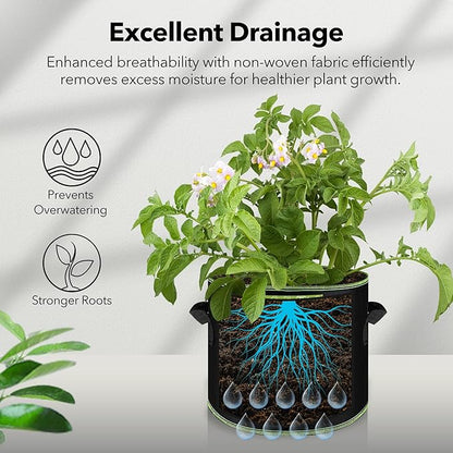 4Pcs 5 Gallon Fabric Plant Bag，Planter Bags with Handles - Heavy Duty Grow Pots Nonwoven Garden Bag