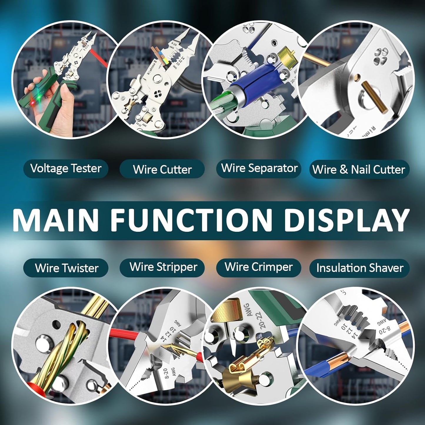 14-in-1 Heavy-Duty Wire Stripping Plier with Voltage Tester Alarms, Detectable 12-250V for Professional and Home Use