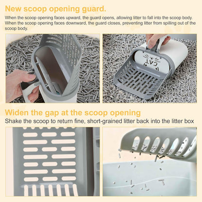 Pooper Scooper for Cat, Cat Litter Scoop with Bags, Integrated Detachable Deep Shovel Holder