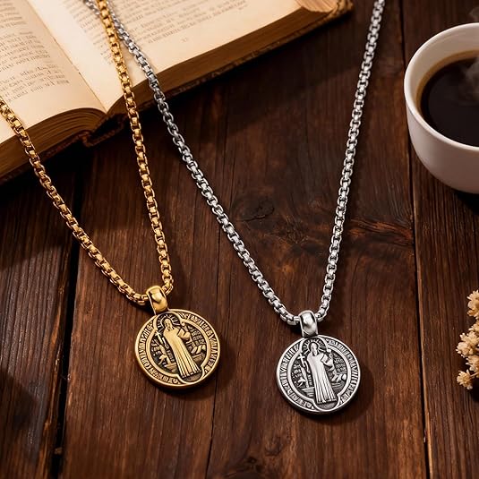 Saint Benedict Medal Necklace for Men Protection Pendant Necklace