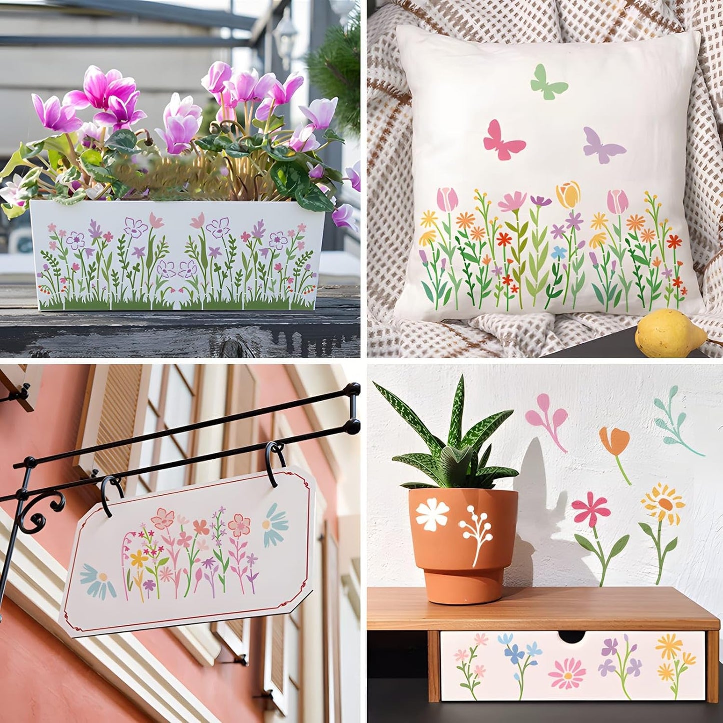 8pcs B5 Reusable Plants & Flowers Stencils for Painting on Wood, Walls for Crafts, DIY Art Projects