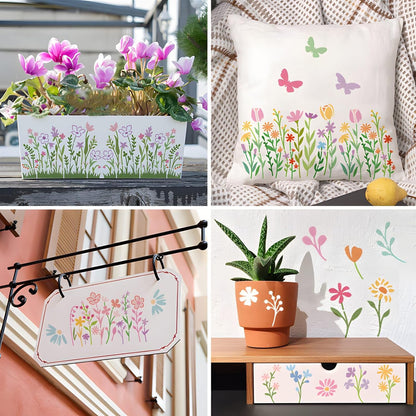 8pcs B5 Reusable Plants & Flowers Stencils for Painting on Wood, Walls for Crafts, DIY Art Projects