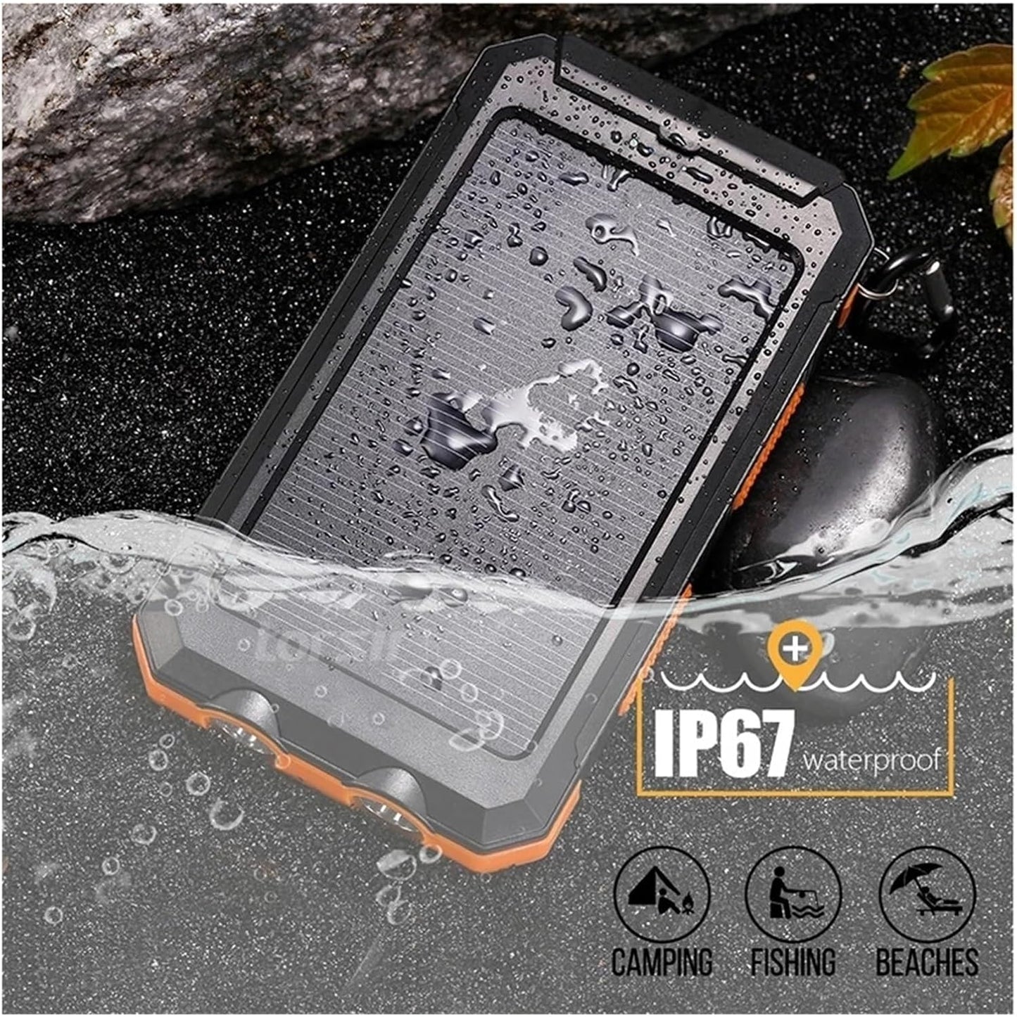 20000mAh Portable Type-C Solar Power Bank for All Cell Phones - Waterproof Battery Pack,  Three Outputs/LED Flashlights