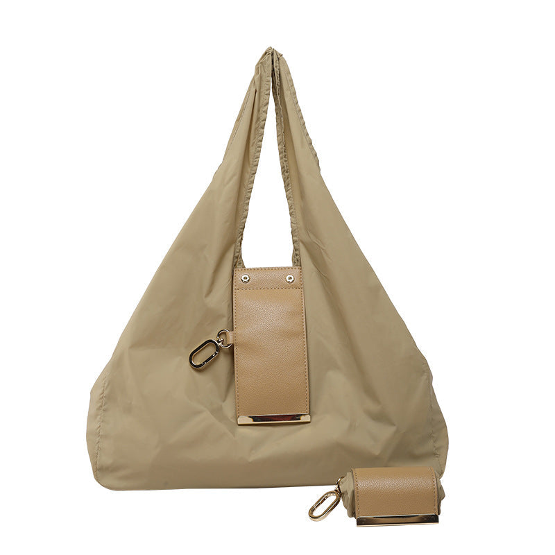 Foldable Keychain Tote Bag, Expandable Leather Mini Bag with Key Ring