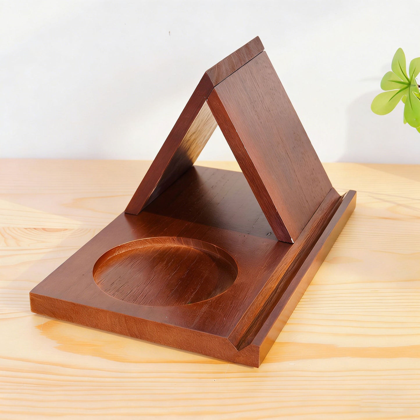 Triangle Wooden Bookshelf with Cup Holder for Home Office, Library