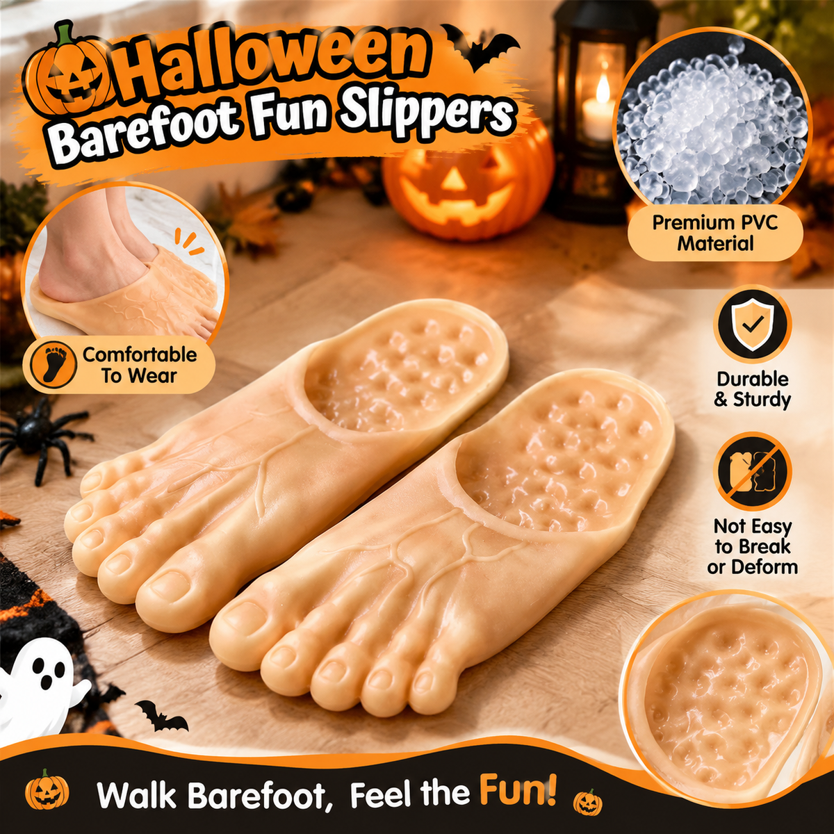 Halloween Barefoot Funny Feet Slippers - Realistic Big Foot Shoe Covers